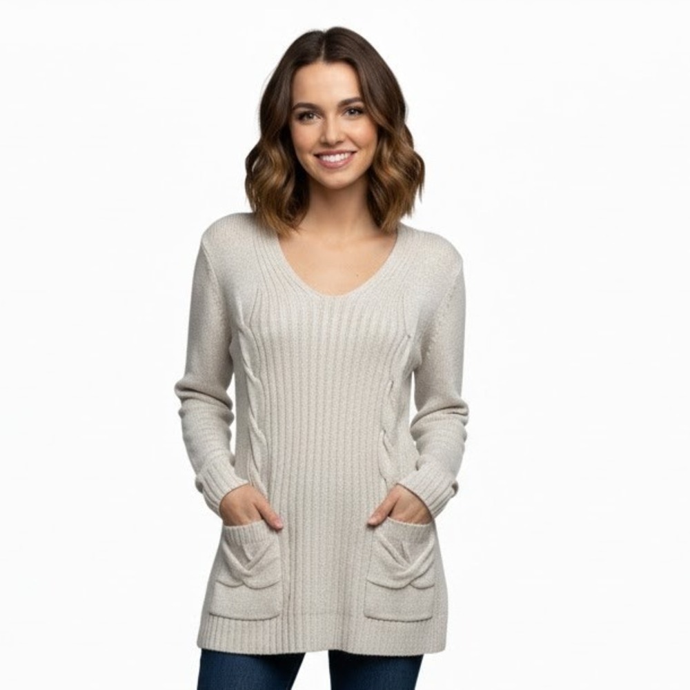 Three Sixty Five Andrea Jovine Sweater Silver Grey Pullover V-Neck Shimmer Large